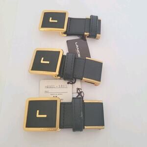 Lancel Paris Gold Black Metal Belt Buckle Logo Slim Vintage Designer‎ Lot 3 New